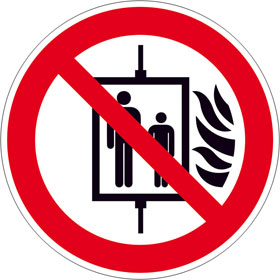 Verbotsschild - langnachleuchtend Aufzug im Brandfall nicht benutzen