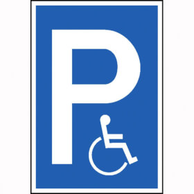 Parkplatzschild Symbol: P, Symbol:  Rollstuhlfahrer