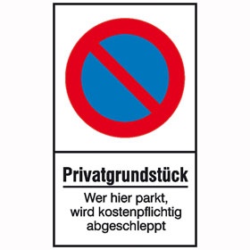 Haltverbotsschild Symbol: Eingeschränktes Haltverbot, Text:  Privatgrundstück 