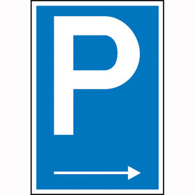 Parkplatzschild Symbol: P mit Richtungspfeil rechts