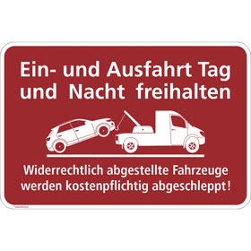 Hinweisschild für Gewerbe und Privat Ein - und Ausfahrt Tag und Nach freihalten -  Rot