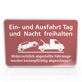 Hinweisschild für Gewerbe und Privat Ein- und Ausfahrt Tag und Nach freihalten - Rot