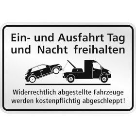 Hinweisschild fr Gewerbe und Privat Ein - und Ausfahrt Tag und Nacht freihalten -  Edelstahloptik