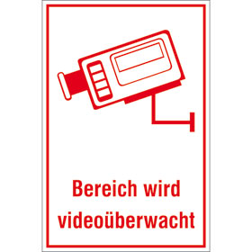 Video Infozeichen fr die betriebliche Praxis Bereich wird videoberwacht
