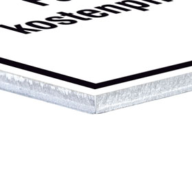 Individuell gefertigtes Parkplatzschild Aluminium 2,0 mm weiß, Ecken spitz, ohne Bohrung