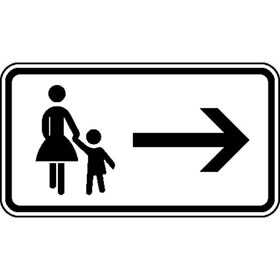Zusatzzeichen nach StVO - Nr. 1000 - 22 Fußgänger Gehweg gegenüber benutzen  -  rechtsweisend
