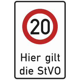 Verkehrsschild / Betriebs -  und Privatkennzeichnung Zeichen:  Zulssige Hchstgeschwindigkeit 20 km / h