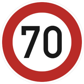 Verkehrsschild Zulssige Hchstgeschwindigkeit 70 km / h VZ: 274 - 70