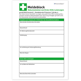 Erste Hilfe Meldeblock DIN A5 zur Dokumentation von Erste Hilfe-Leistungen