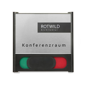 BOX Trschilder inkl. Frei / Besetzt - Anzeige Aluminiumrckplatte in Edelstahloptik,  ABS - Kunststoffrahmen, 