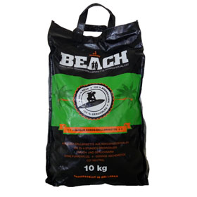 Kokosbriketts BEACH, 10kg - Sack, in Kissenform Brenndauer 3 - 4 Std,  Kerntemperatur bis 850C
