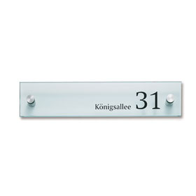 CRISTALLO Firmenschild Wegweiser rahmenloses Glasschild aus 1 x 15 mm Sicherheitsglas mit Edelstahlhalter