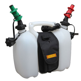 CEMO Doppelkanister Profi 6 Liter / 3 Liter, mit Satteltasche und Sicherheitseinfllsystem, 