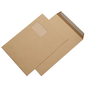 Versandtaschen Couvert Natron braun C4 mit Fenster Papiergewicht: 110g, mit Haftklebegummierung