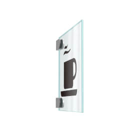 CRISTALLO Fahnenschild aus 1 x 4 mm Sicherheitsglas mit Edelstahl-Schildklemmen