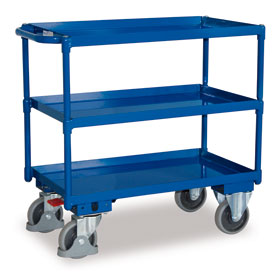 Tischwagen Transportwagen VARIOFIT  Tischwagen mit 3 Ladeflächen, pulverbeschichtet enzianblau,