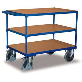 VARIOfit Tischwagen schwerer Transportwagen mit 3 Ladeflächen aus Holz