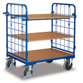VARIOfit® Transportwagen Etagenwagen niedrig mit 2 Wänden und 3 Böden, 