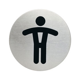 Piktogramm aus gebrstetem Edelstahl rund Toilettenschild mit Symbol WC Herren