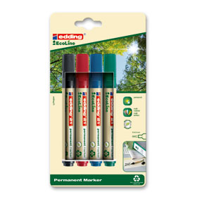 Edding 21 EcoLine Permanent Marker, Kartonageset a 4 Stck, mit Rundspitze, permanente und wasserfeste Tinte,