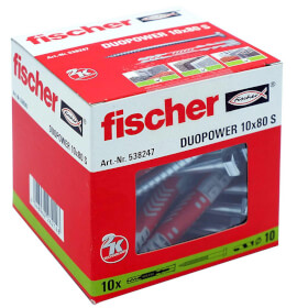 fischer DuoPower 10 x 80 S zwei Komponenten Klapp - , Spreiz - und Knotdbel mit Schrauben