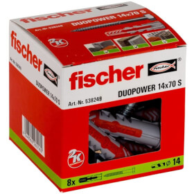 fischer DuoPower 14 x 70 S zwei Komponenten Klapp - , Spreiz - und Knotdübel mit Schrauben