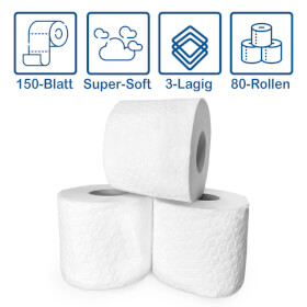 Betriebsausstattung24 Toilettenpapier BULK-Verpackung 3-lagig, 80 Rollen à 150 Blatt
