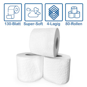 Betriebsausstattung24 Toilettenpapier plastikfrei 4-lagig, 80 Rollen  130 Blatt