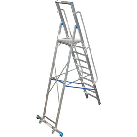 Stufen-Stehleiter mit groer Alu-Plattform, 10-stufig, Arbeitshhe: ca. 4,35 m, Standhhe: ca. 2,35 m,