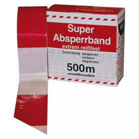 Absperrband rot / wei geblockt Flatterband in Spenderbox mit Abrollvorrichtung