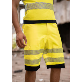 Korntex EOS HiVis Shorts Signalgelb mit zwei Reflexstreifen und seitlicher Cargotasche