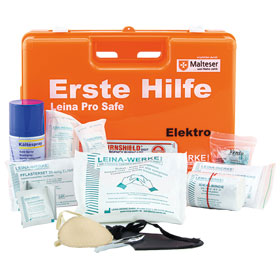 Erste Hilfe-Koffer SAN Pro Safe Elektro orange mit Fllung nach DIN 13157 plus branchenspezifischer Zusatzausstattung