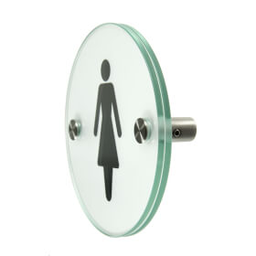 Orbis Türschilder mit verschiedenen Symbolen aus Einscheiben-Sicherheitsglas, hochwertige Edelstahlhalter,