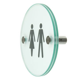 Orbis Türschilder mit verschiedenen Symbolen aus Einscheiben-Sicherheitsglas, hochwertige Edelstahlhalter,