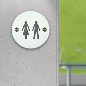 Orbis Türschilder mit verschiedenen Symbolen aus Einscheiben-Sicherheitsglas, hochwertige Edelstahlhalter,