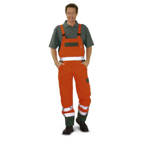 Warnschutzkleidung Warnschutzhosen PLANAM Warnschutz-Latzhose, orange-grün