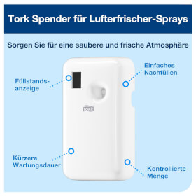 Tork Spender fr Lufterfrischer Sprays mit Fllstandsanzeige und langer Akkulaufzeit,