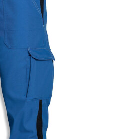 uvex perfect Latzhose kornblau mit vielen Taschen und Stretchzonen am Knie