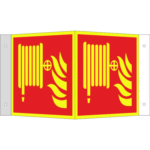 Brandschutzschild PLUS - Winkel - langnachleuchtend + tagesfluoreszierend Löschschlauch