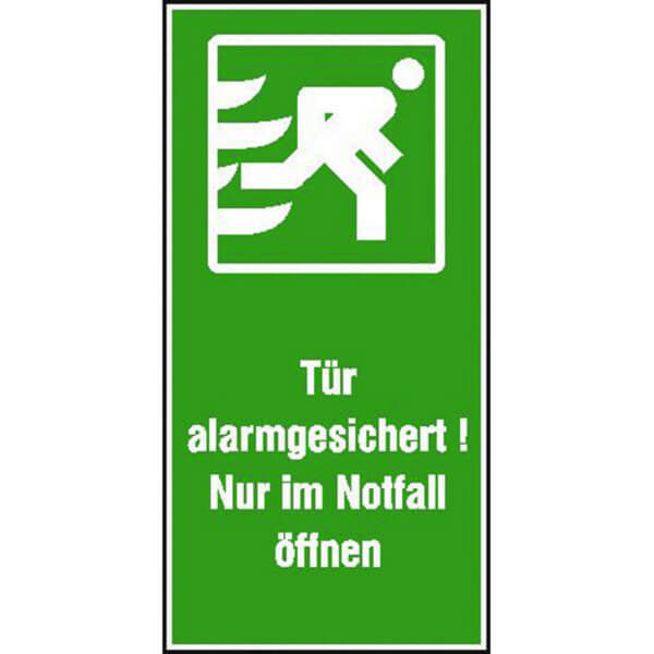 Fluchtweg - Kombischild Tür alarmgesichert! Nur im Notfall öffnen