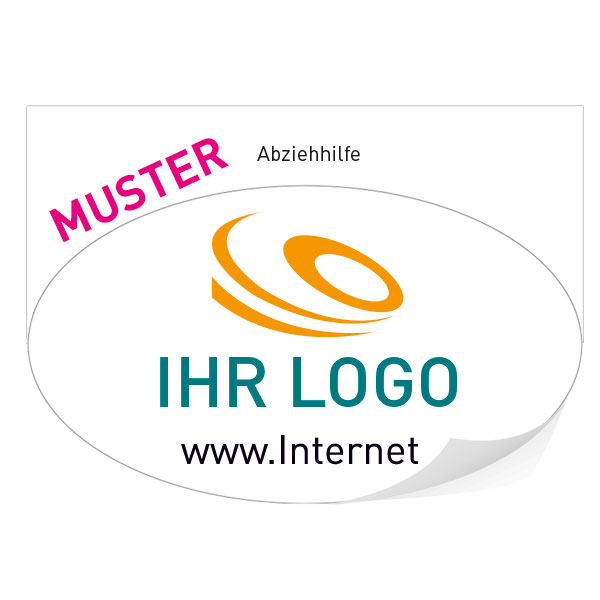 Individuell gefertigte Produkt - und Werbetiketten PVC - Folie 0, 1 mm weiß, formgestanzt,  oval