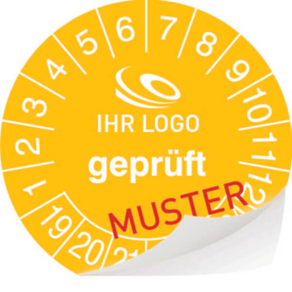 Individuell gefertigte Prüfplaketten zu 40 Stück auf Bogen Dokumentenfolie 0, 1 mm weiß, formgestanzt, selbstzerstörend bei Ablöseversuch