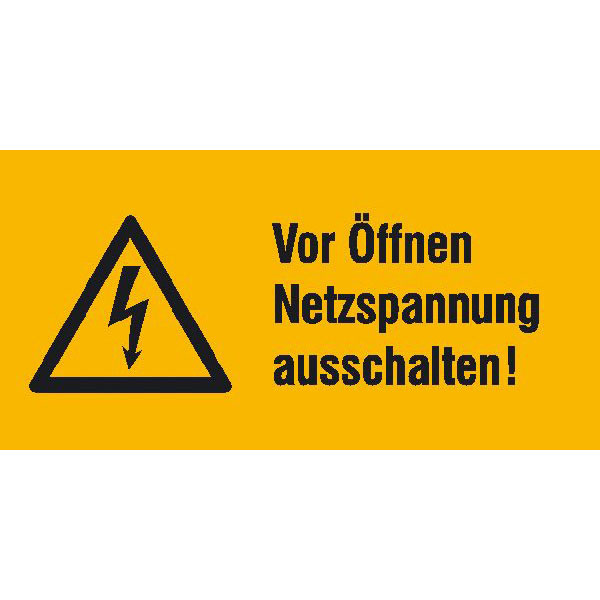 Kombischild Mit Warnzeichen Auf Bogen Vor Offnen Netzspannung Ausschalten Direkt Beim Hersteller Kaufen