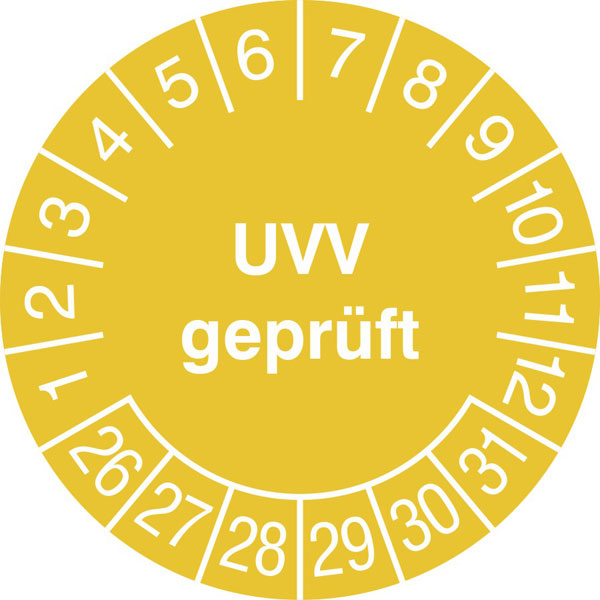 Prüfplaketten - UVV geprüft in Jahresfarbe