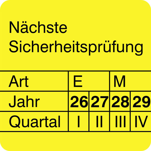 Prüfplaketten - Nächste Sicherheitsprüfung gelb / schwarz