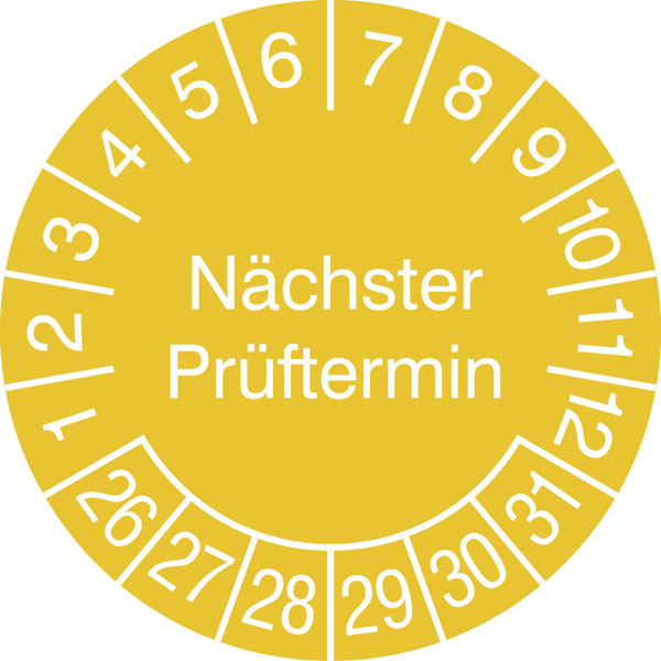 Prüfplaketten - Nächster Prüftermin in Jahresfarbe