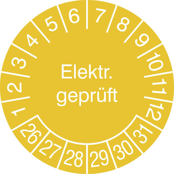 Prüfplaketten - Elektr. geprüft in Jahresfarbe
