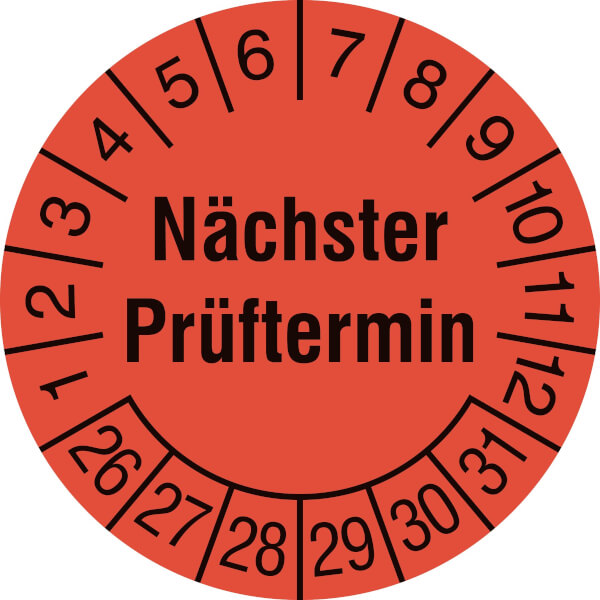 Produktbild von Mehrjahres Prüfplakette 2024–2029 – 20 Mm Rot, Selbstklebend, Wetterfest & Made In Germany – 25 Stück Für Maschinen & Co.