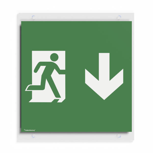 Piktogrammscheibe für Cube Lux Rettungszeichenwürfel Notausgang rechts mit Zusatzzeichen: Richtungsangabe abwärts