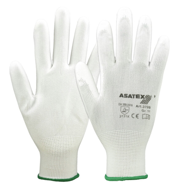 Asatex 3700 Arbeitshandschuh weiß mit PU - Beschichtung auf Fingerkuppen und Innhand